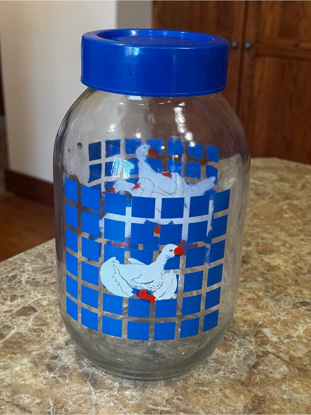 Vintage 1982 Carlton Glass Canister Jar 3L 80s Blue Country Goose Geese Cottage